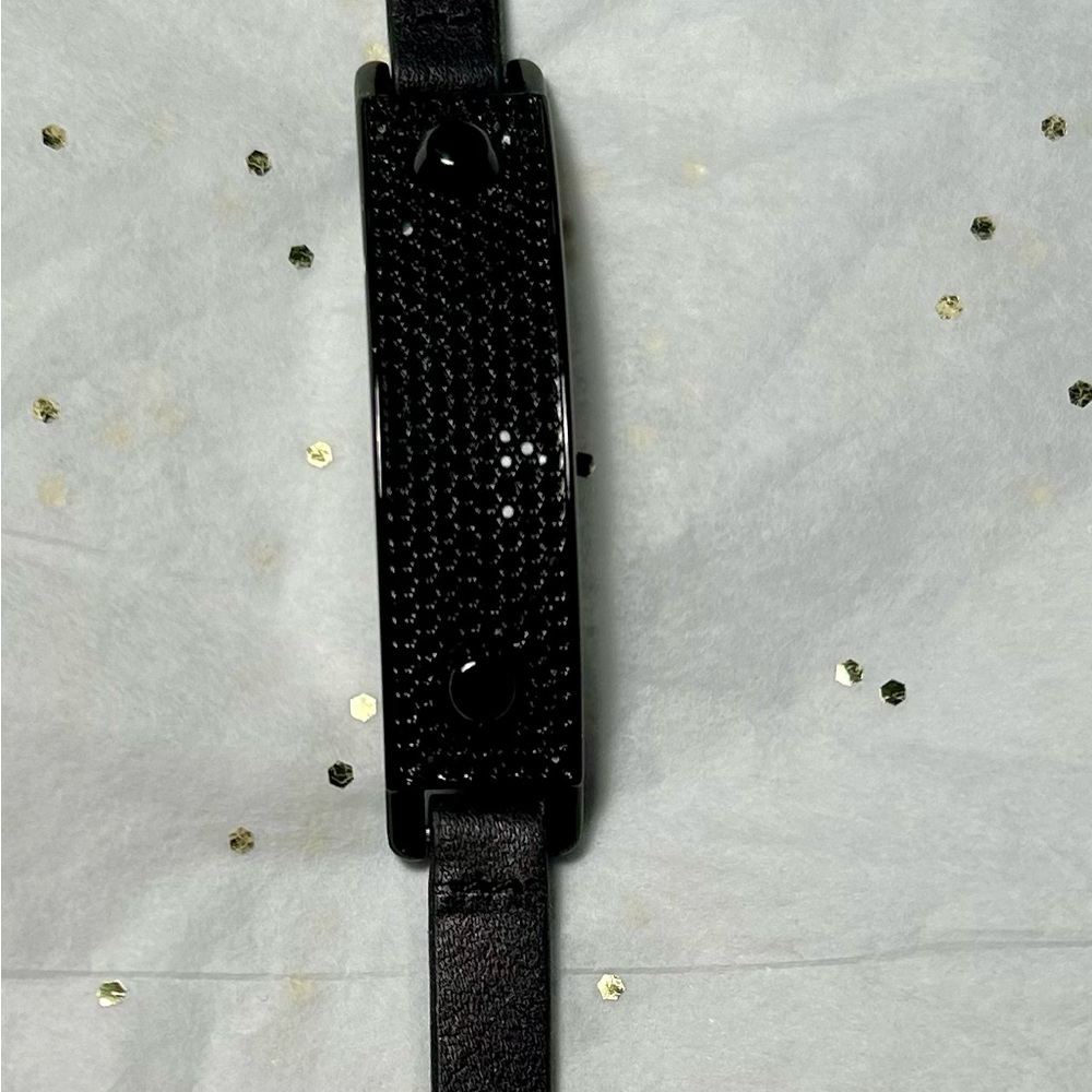 Black Pave Rhinestone Bracelet on Leather Strap - Picture 4 of 10